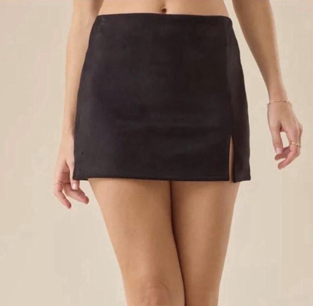 Altar'd State Faux Suede Mini Skirt Fitted Silhouette Leg Slit Women's XL